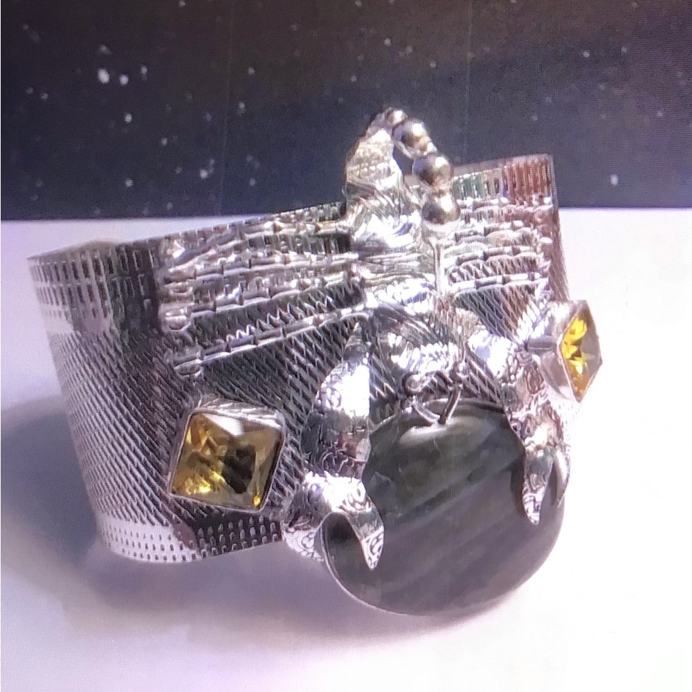 Labradorite Citrine Stamped Solid 925 Sterling Silver Cuff Bracelet